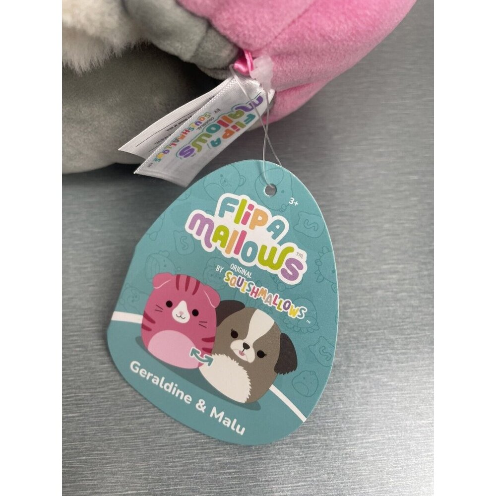Squishmallows “FlipaMallows”  8” Geraldine And Malu Pink Cat And Grey Dog - Picture 2 of 10